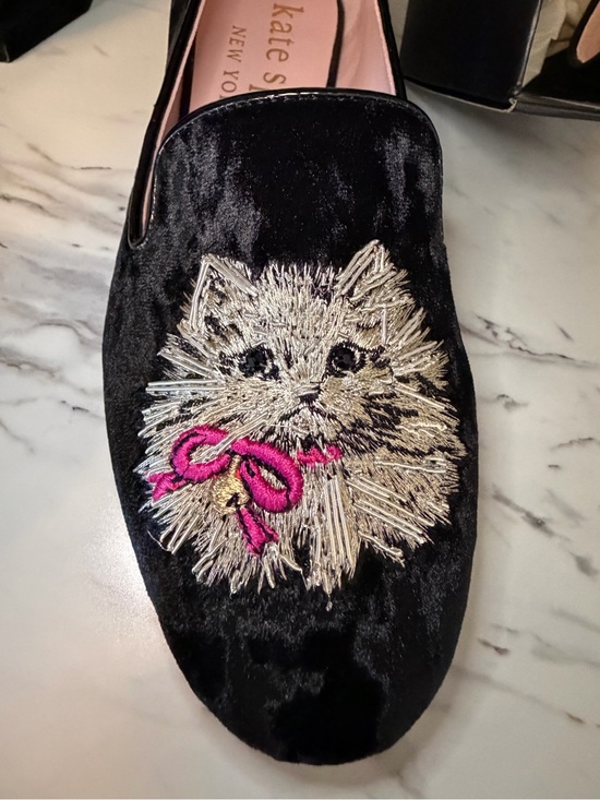 kate spade Shoes - Kate Spade Lounge Loafer Whiskers Black Velvet Cat Shoes Size 8